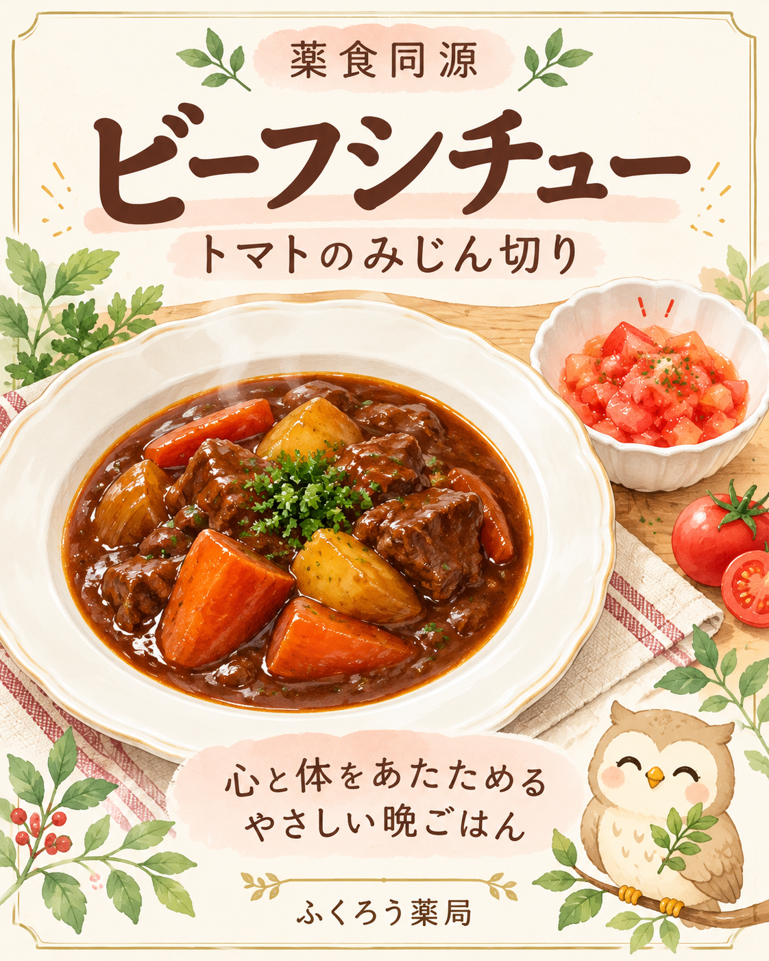 牛すね肉のビーフシチューとトマトのみじん切りのレシピ表紙